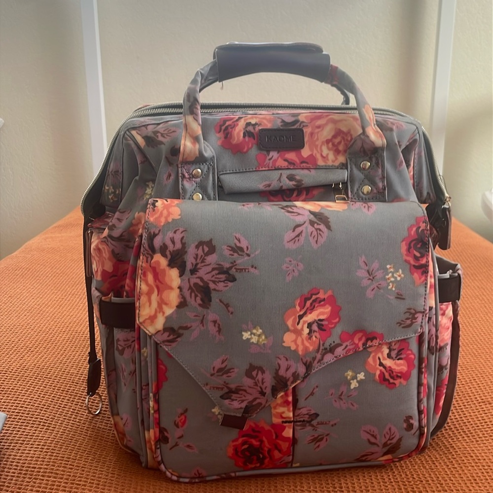 Grey, flower diaper bag